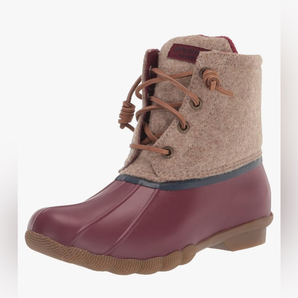 Sperry Women's Saltwater Rain Boot, TAN, 6.5 Duck Boots New Burgundy STS87099